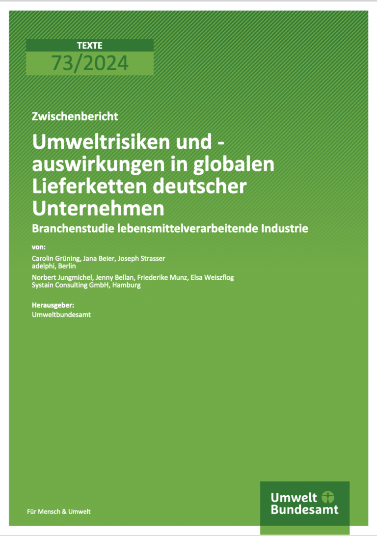Umweltrisiken und -auswirkungen in globalen Lieferketten deutscher Unternehmen – Branchenstudie lebensmittelverarbeitende Industrie