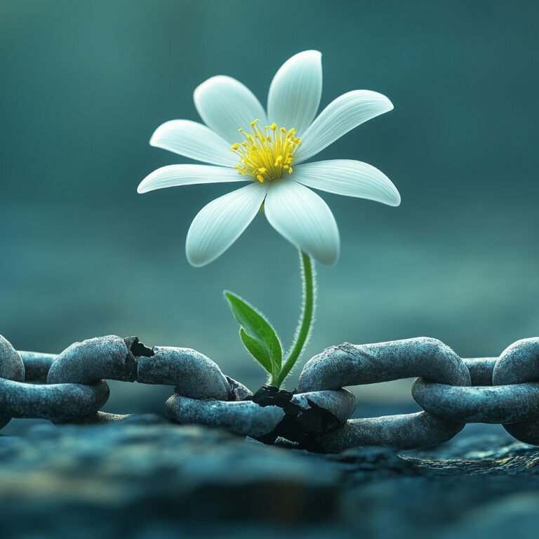 Blume in Kette symbolisiert Zwangsarbeit