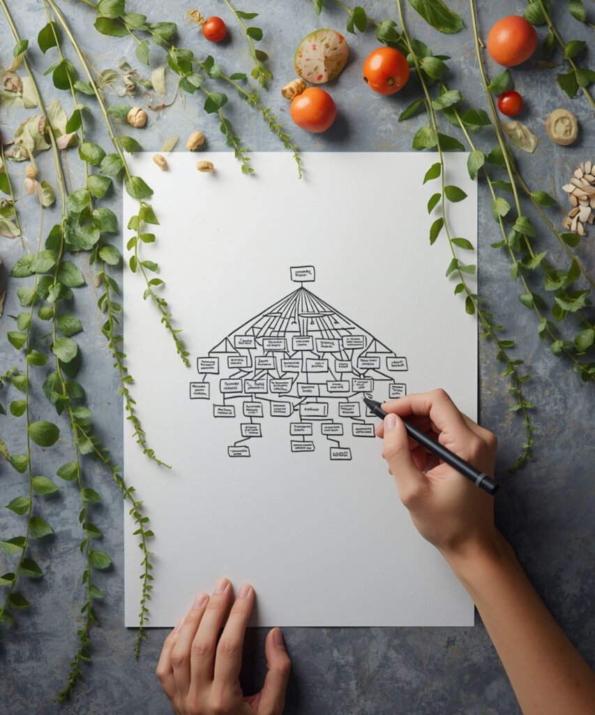 Blatt Papier mit Organisationsstruktur